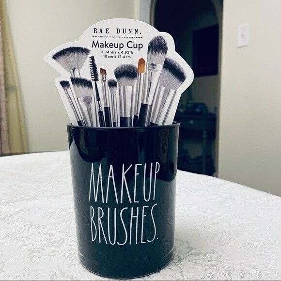 Rae Dunn MakeUp Brushes Cup Organizer (Larger Size), Size OS Black White‎ - Picture 1 of 6
